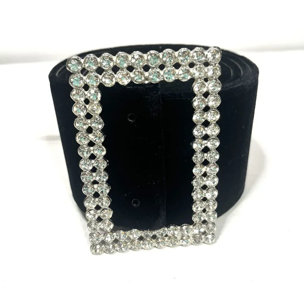 Ladies AFTER FIVE Black Suede Belt with Large Rhinestone Buckle 3